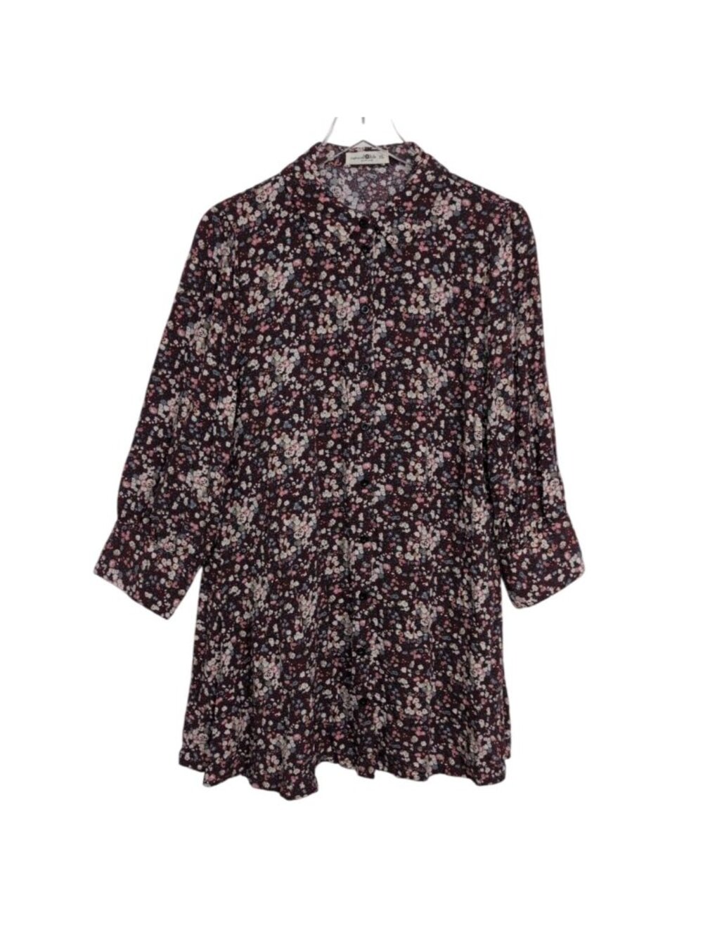 Natural Life Twiggy Shirt Dress Womens Size XL Burgundy Ditsy Floral Cottage